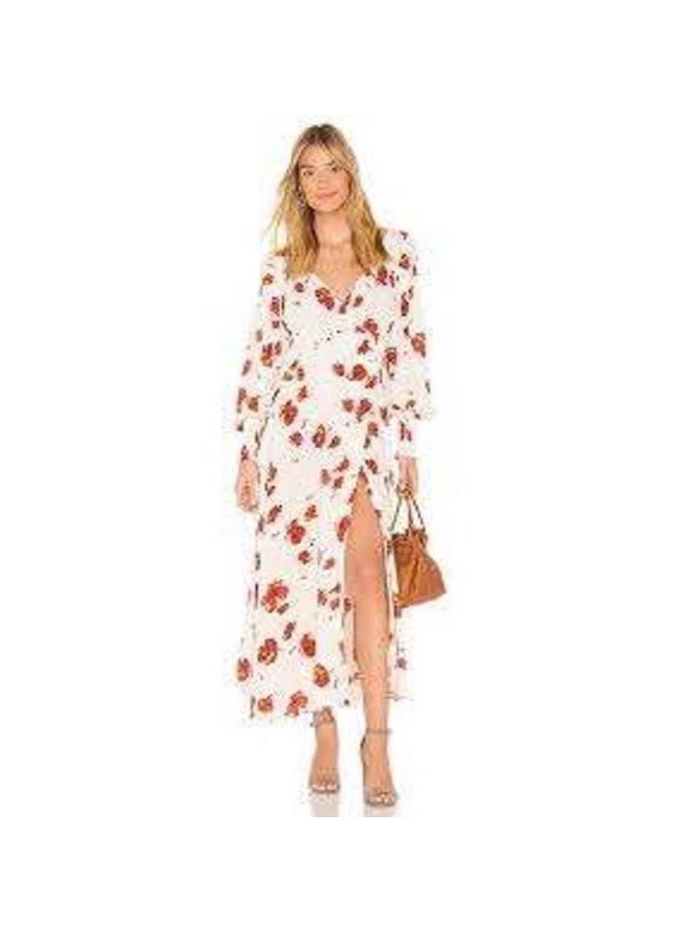 Free People Maxi Dress So Sweetly Ivory Red Floral Smocked Boho Long Sleeve Med